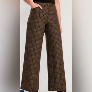 High-Waisted Plaid Pull-On Wide-Leg Pants